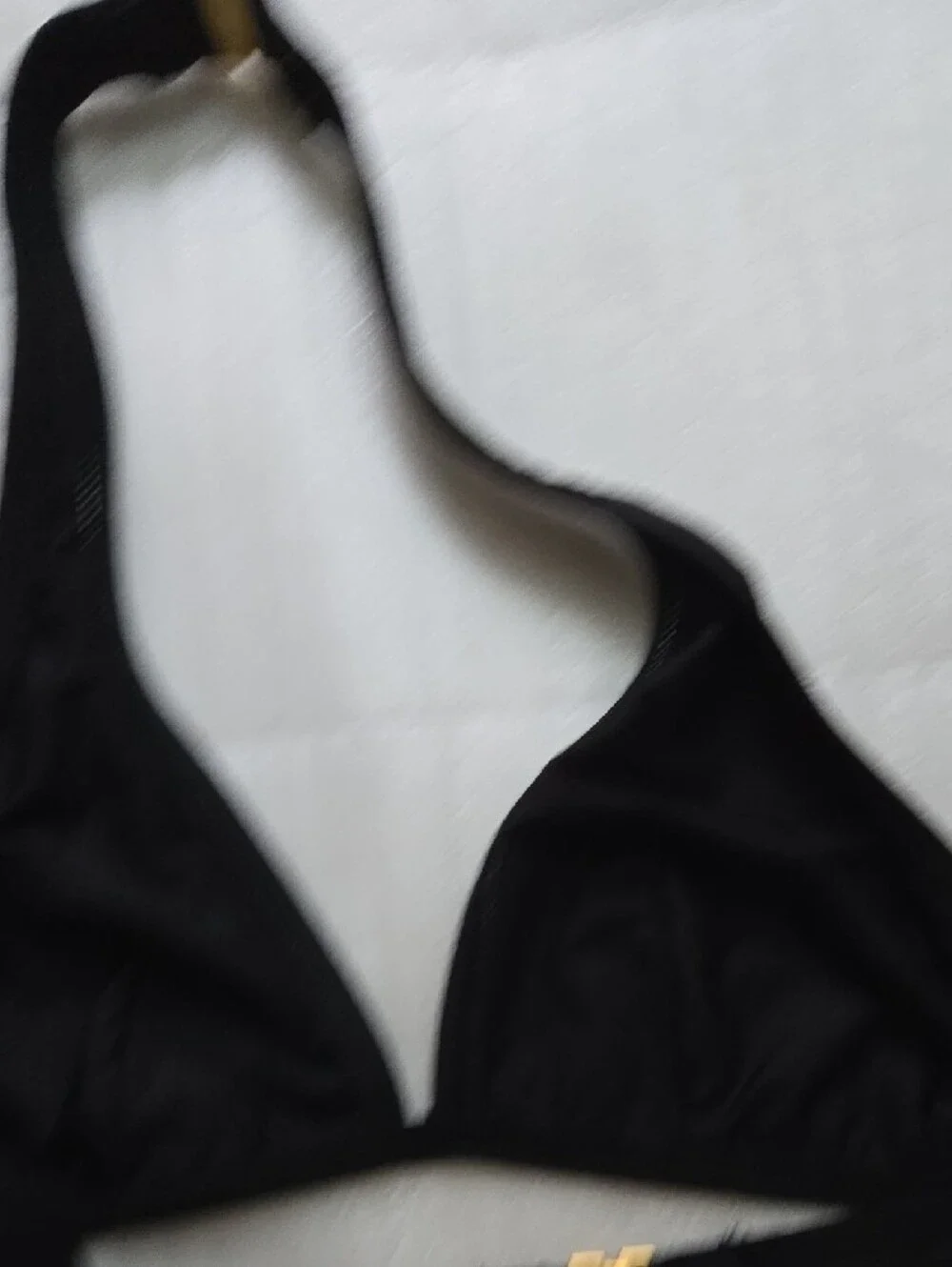 Anne Klein Black Halter Swim Top with Gold Accents